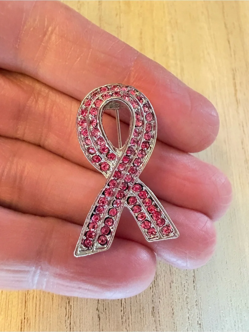 Pink Ribbon Crystal Cancer Awareness Brooch - Unbranded